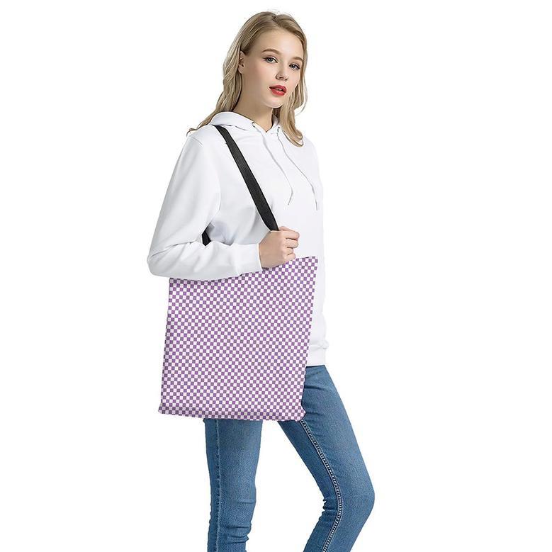 Light Purple And White Checkered Print Tote Bag