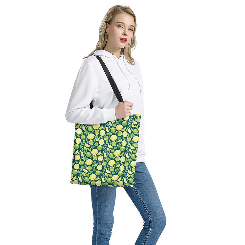 Lime And Lemon Pattern Print Tote Bag