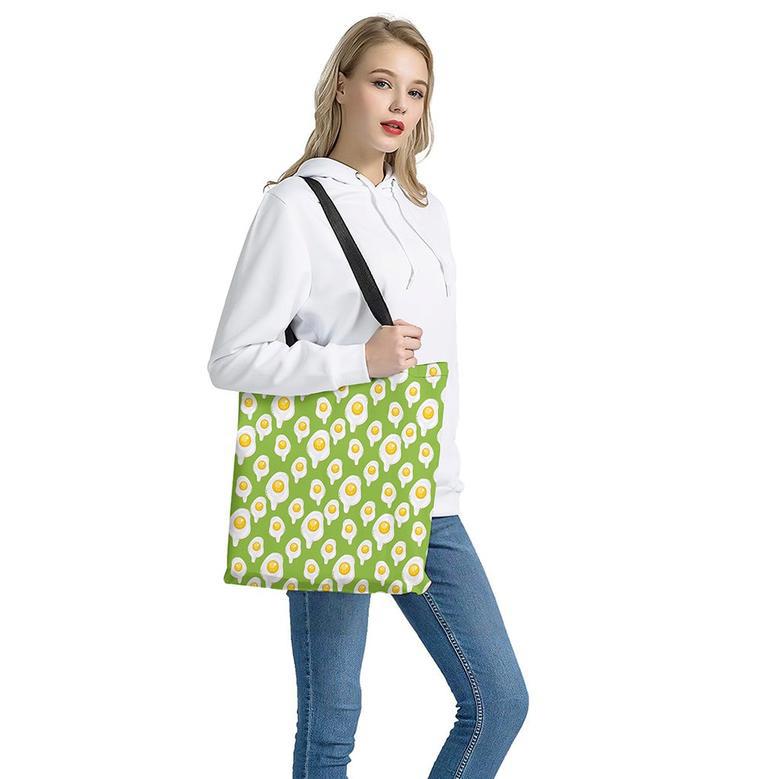 Lime Green Fried Eggs Pattern Print Tote Bag