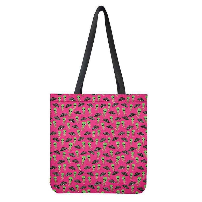 Little Green Alien Ufo Print Tote Bag