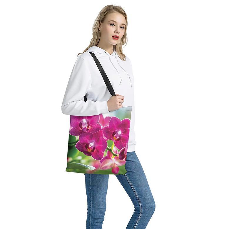 Magenta Orchid Flower Print Tote Bag