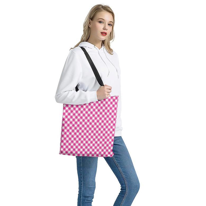 Magenta Pink And White Gingham Print Tote Bag