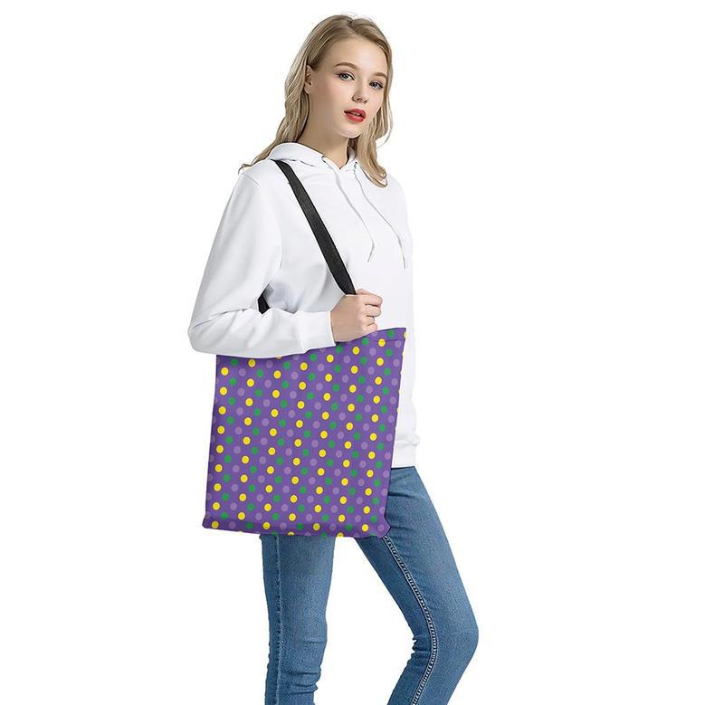 Mardi Gras Polka Dot Pattern Print Tote Bag