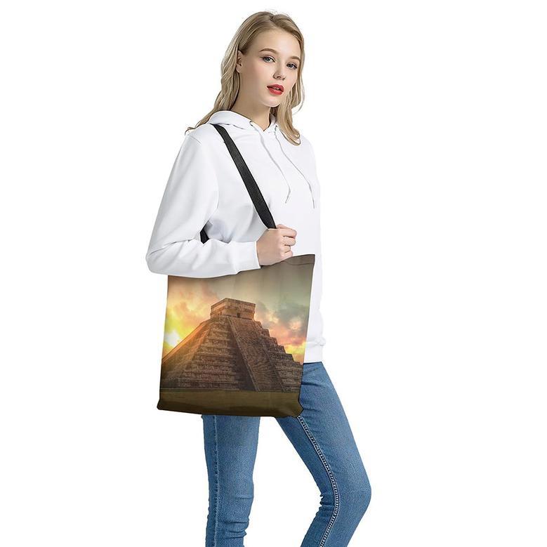 Mayan Pyramid Print Tote Bag