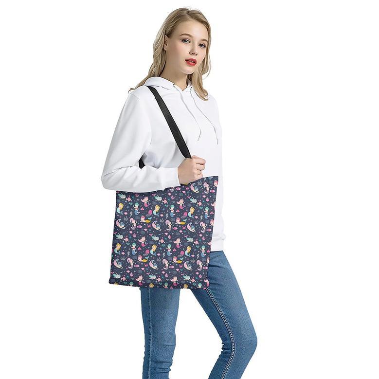 Mermaid Cartoon Pattern Print Tote Bag