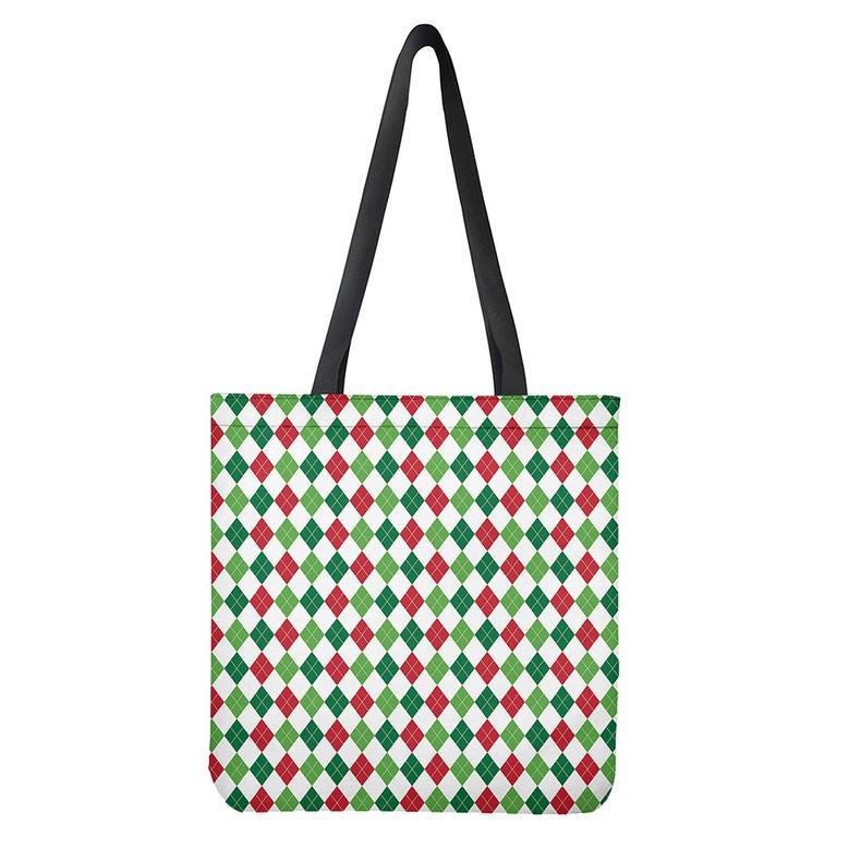 Merry Christmas Argyle Pattern Print Tote Bag