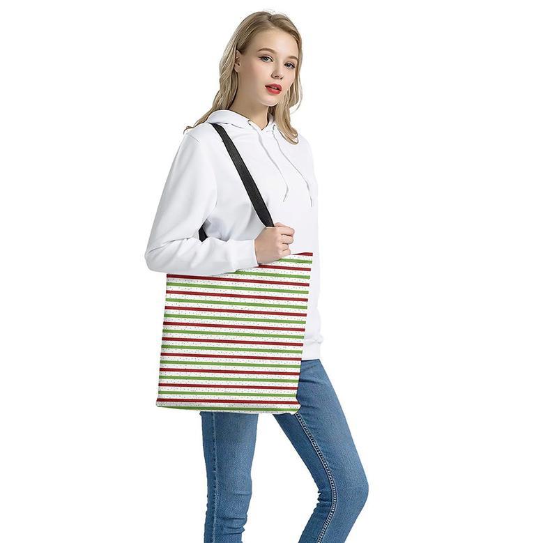 Merry Christmas Striped Pattern Print Tote Bag