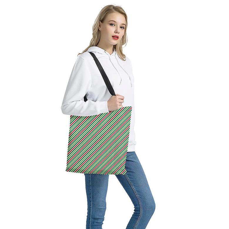 Merry Christmas Stripes Pattern Print Tote Bag