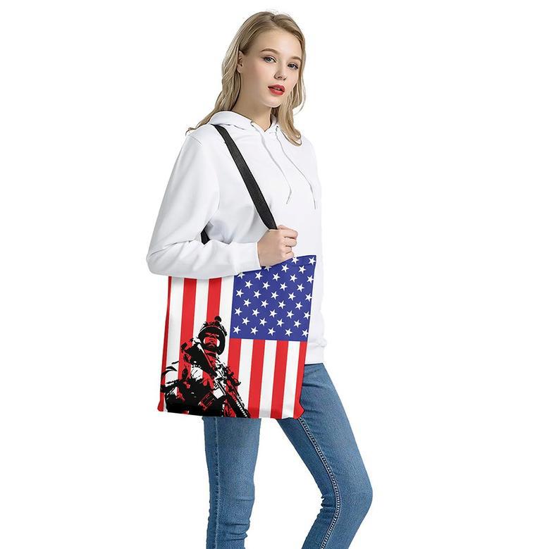 Military American Flag Print Tote Bag