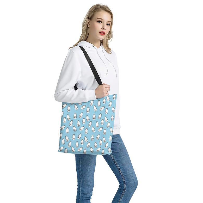 Milk Bottle Cartoon Pattern Print Tote Bag