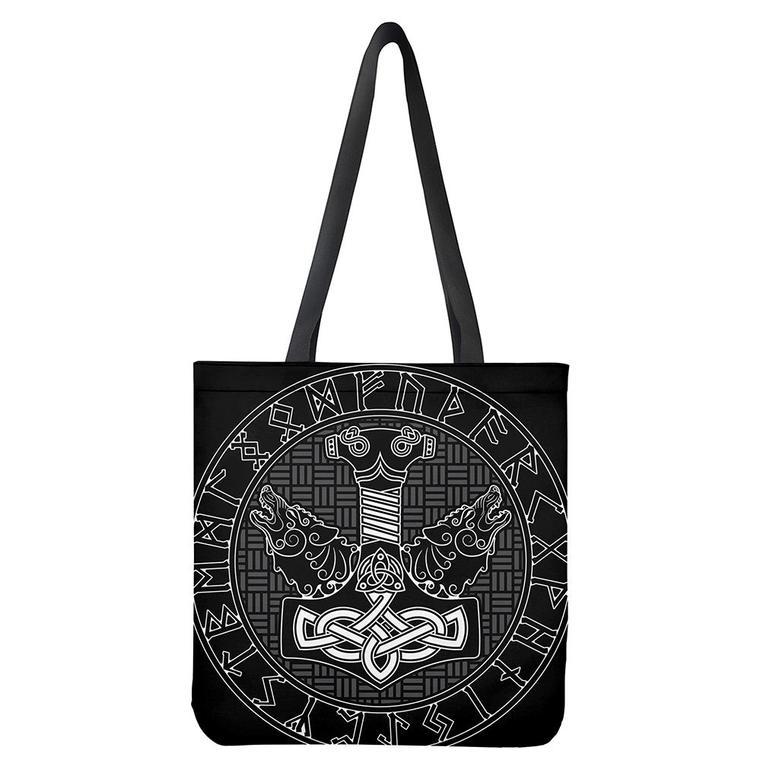 Mjolnir And Scandinavian Runes Print Tote Bag