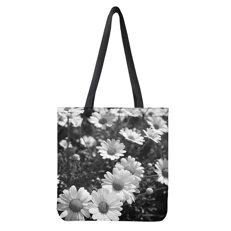 Monochrome Daisy Flower Print Tote Bag