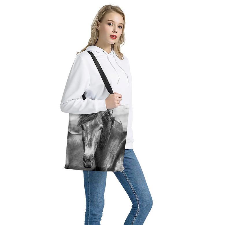 Monochrome Horse Print Tote Bag