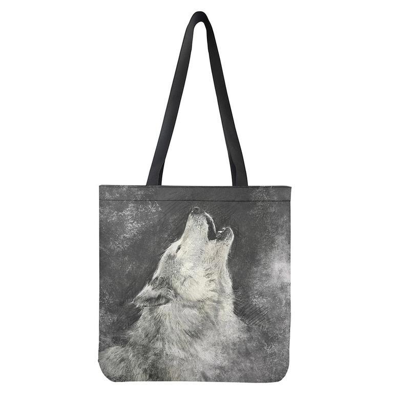 Monochrome Howling Wolf Print Tote Bag