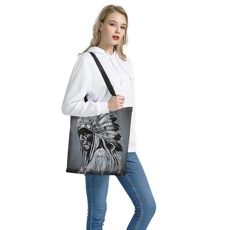 Monochrome Native Indian Portrait Print Tote Bag