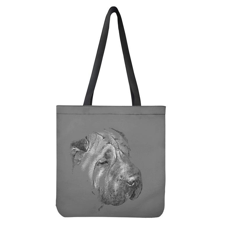 Monochrome Shar Pei Print Tote Bag