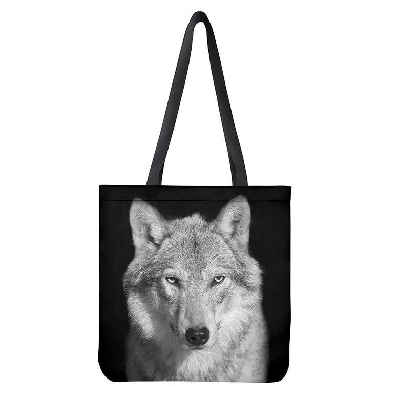 Monochrome Wolf Print Tote Bag