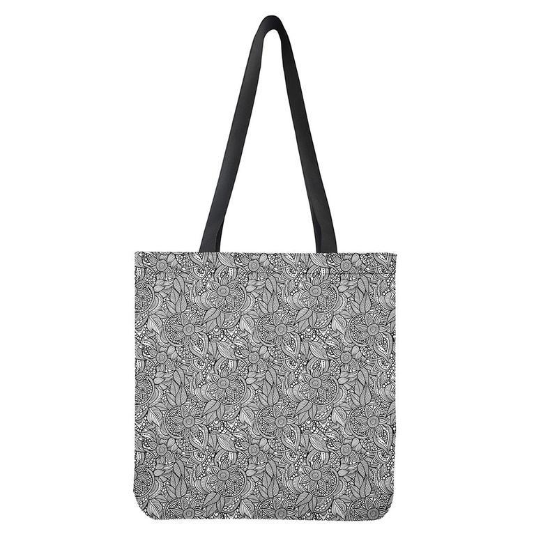 Monochrome Zentangle Pattern Print Tote Bag