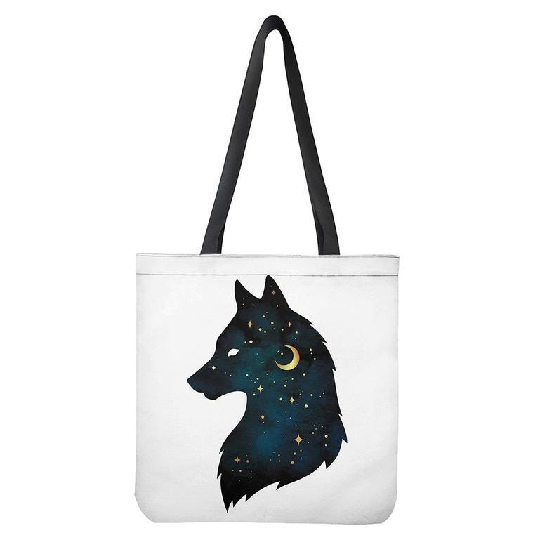 Moon And Stars Wolf Spirit Print Tote Bag