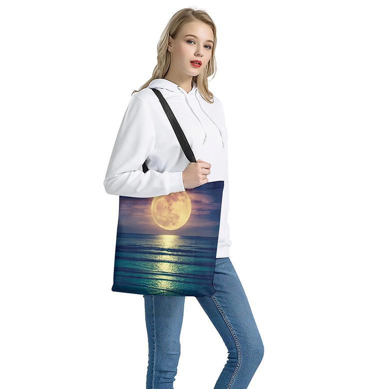 Moon Beach Print Tote Bag