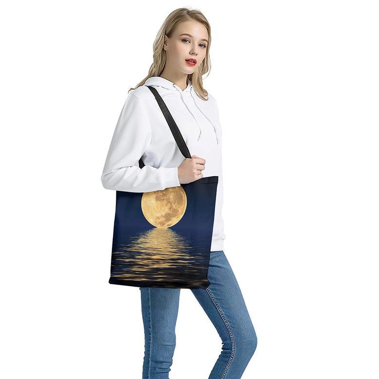 Moonlight On The Sea Print Tote Bag