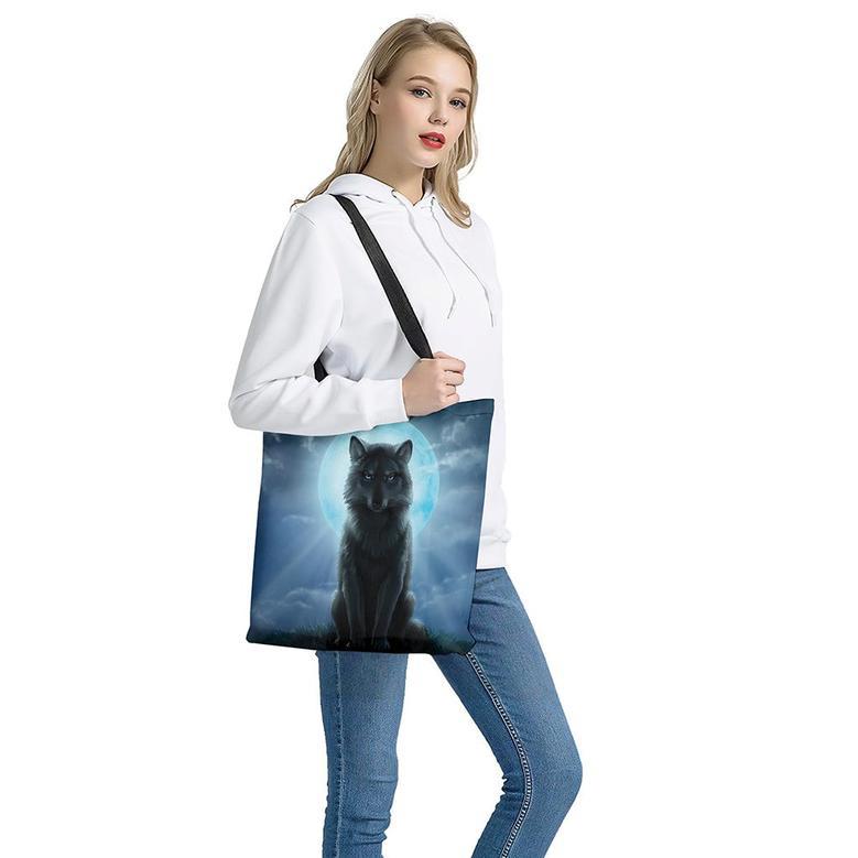 Moonlight Wolf Print Tote Bag