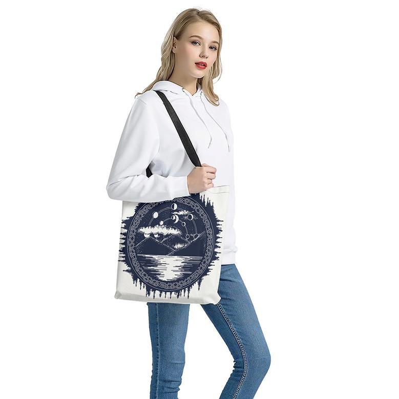 Mystical Lunar Phase Print Tote Bag