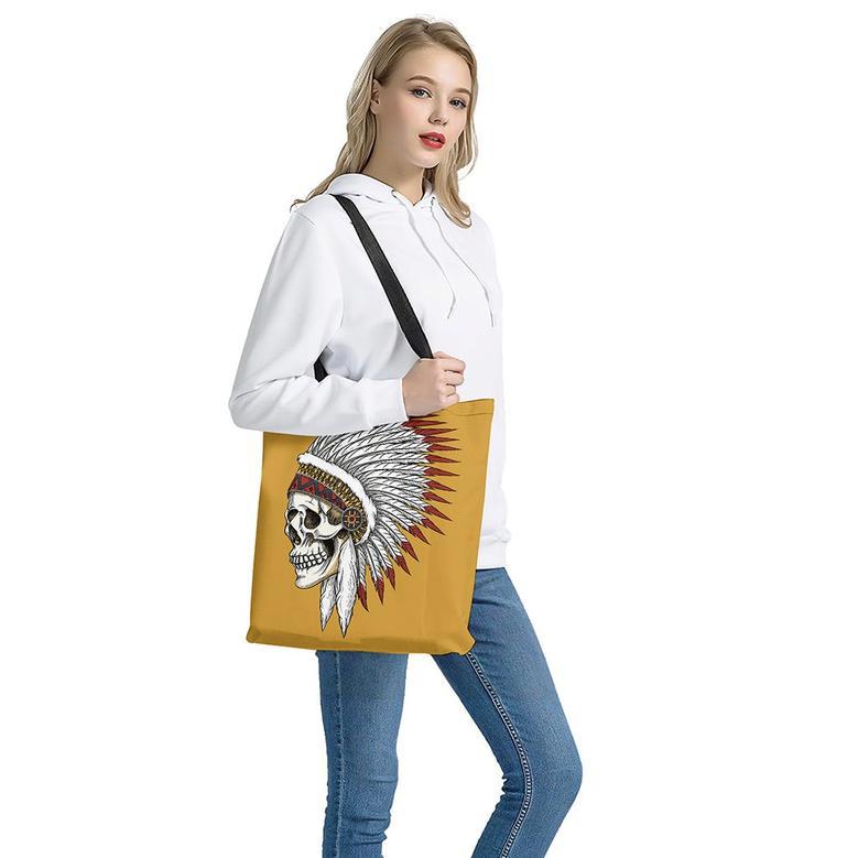 Native American Indian Skull Print Tote Bag