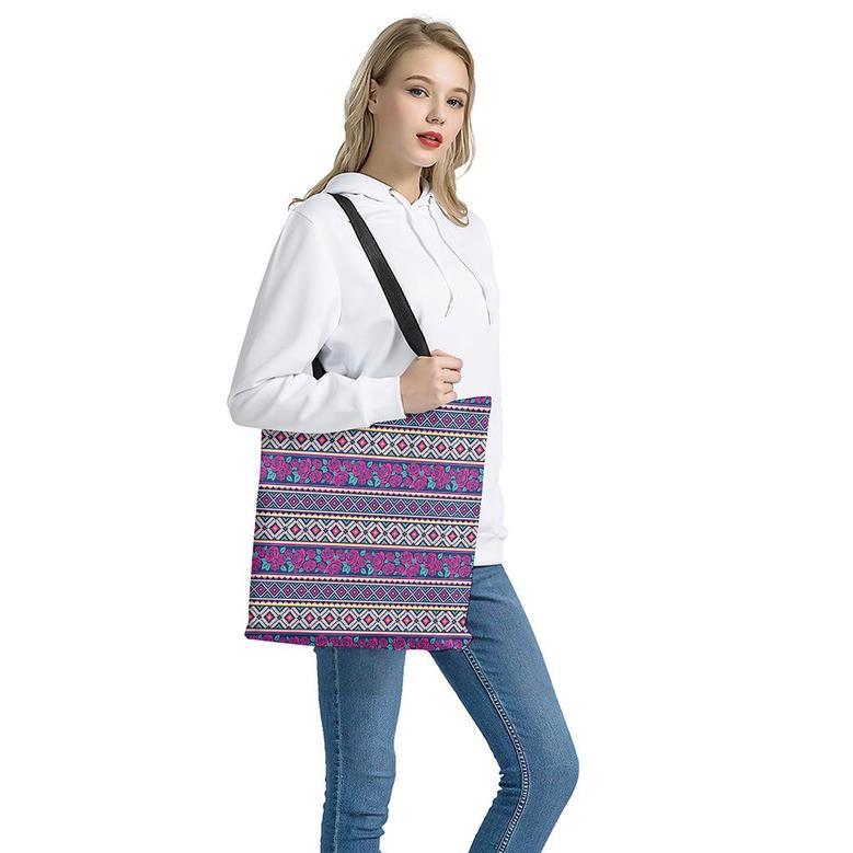 Native Tribal Ethnic Rose Pattern Print Tote Bag