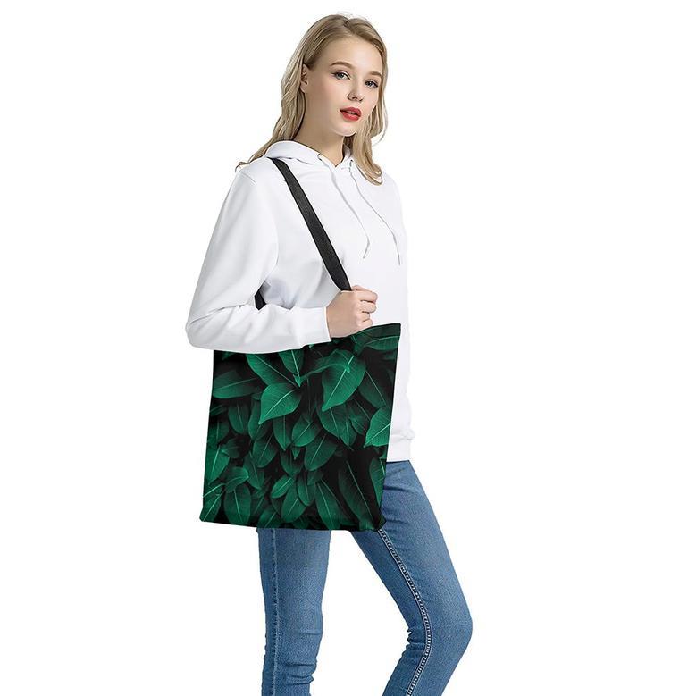 Natural Green Leaf Print Tote Bag