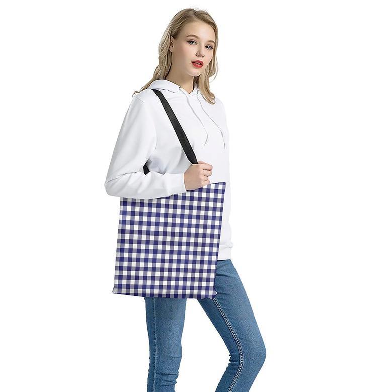 Navy And White Buffalo Check Print Tote Bag