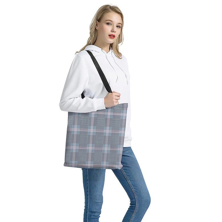 Navy And White Glen Plaid Print Tote Bag