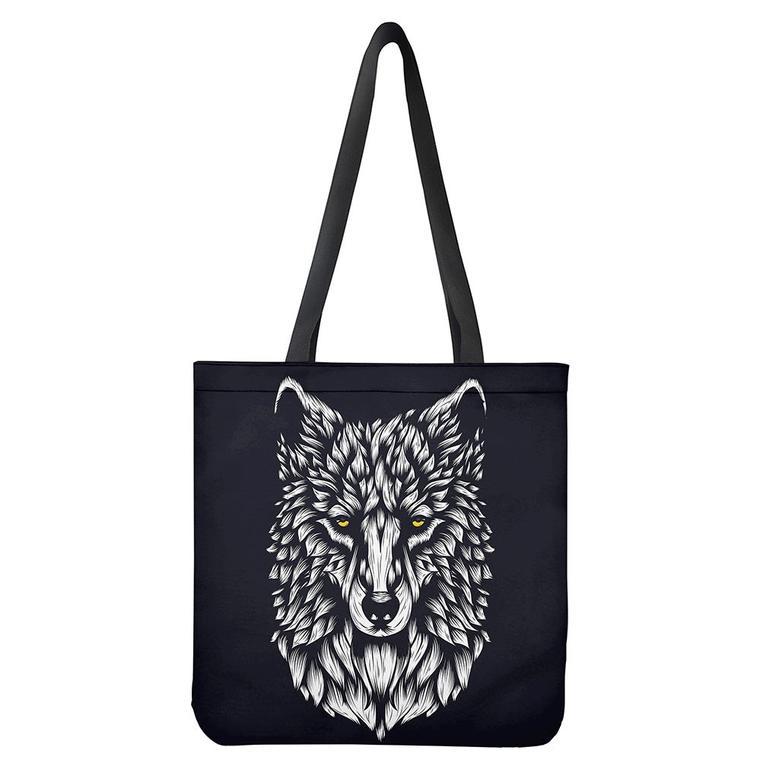 Navy And White Wolf Print Tote Bag