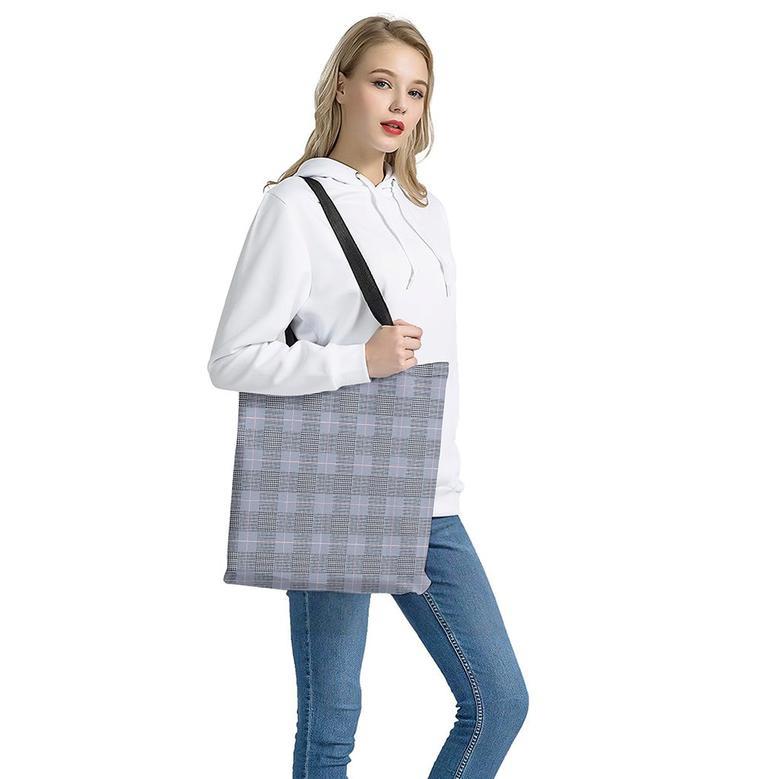 Navy Blue Prince Of Wales Check Print Tote Bag