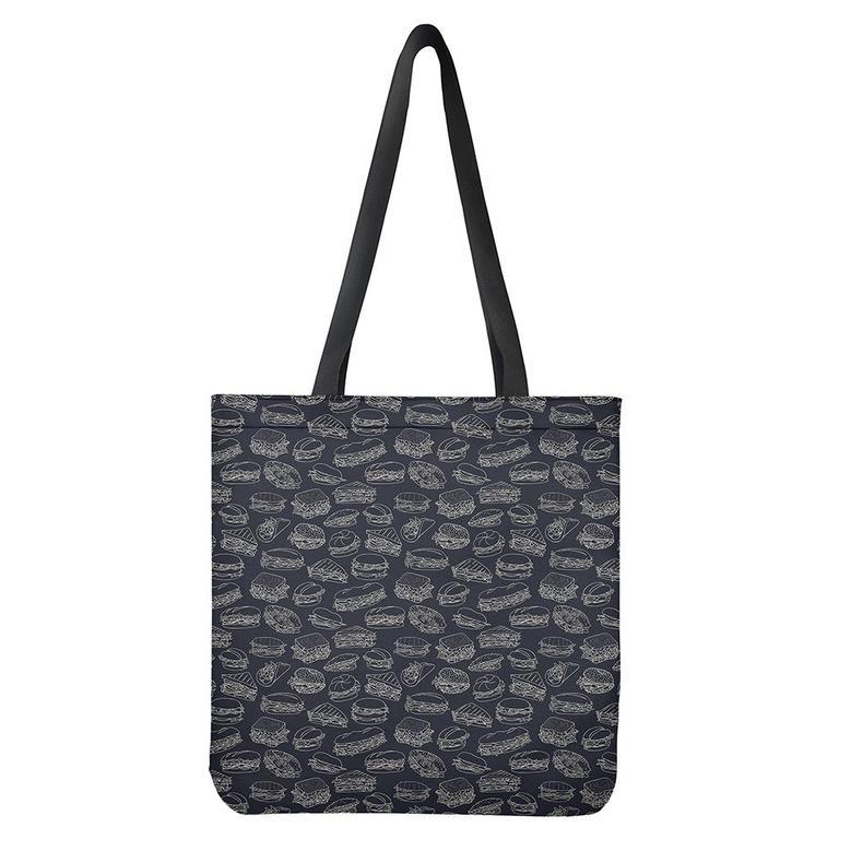 Navy Doodle Sandwich Pattern Print Tote Bag