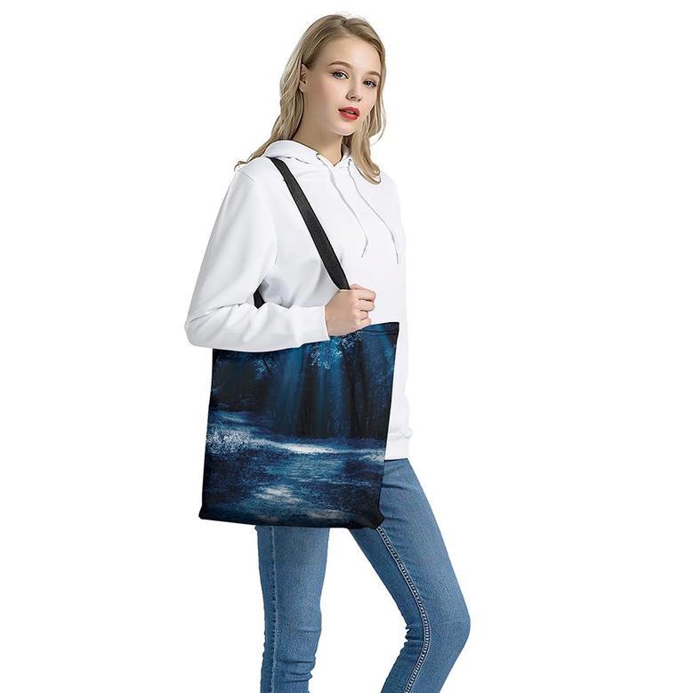 Night Forest And Moonlight Print Tote Bag