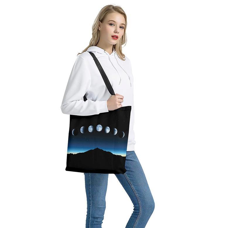 Night Sky And Moon Phase Print Tote Bag