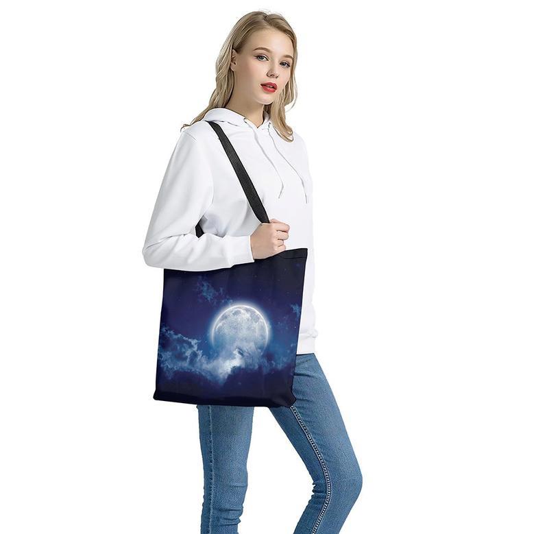 Night Sky Full Moon Print Tote Bag