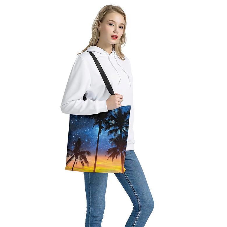 Night Sunset Sky And Palm Trees Print Tote Bag