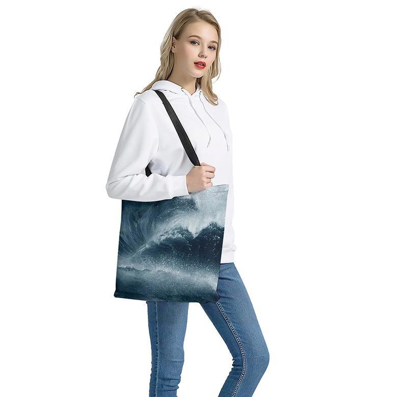 Ocean Wave Print Tote Bag