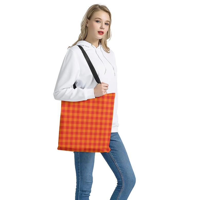 Orange Buffalo Check Pattern Print Tote Bag