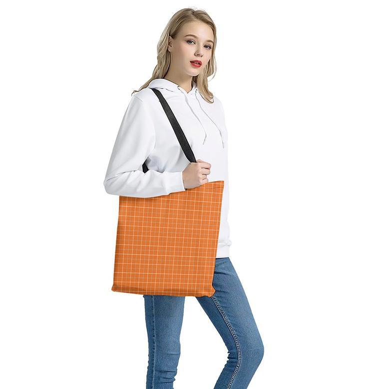 Orange Tattersall Pattern Print Tote Bag