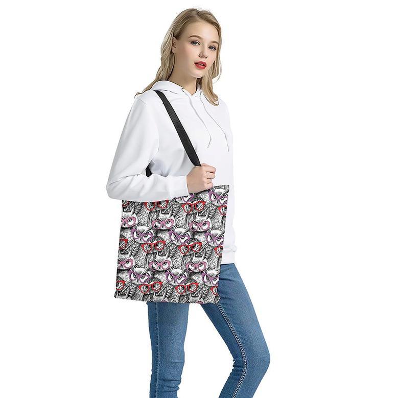 Owl With Glasses Pattern Print Tote Bag