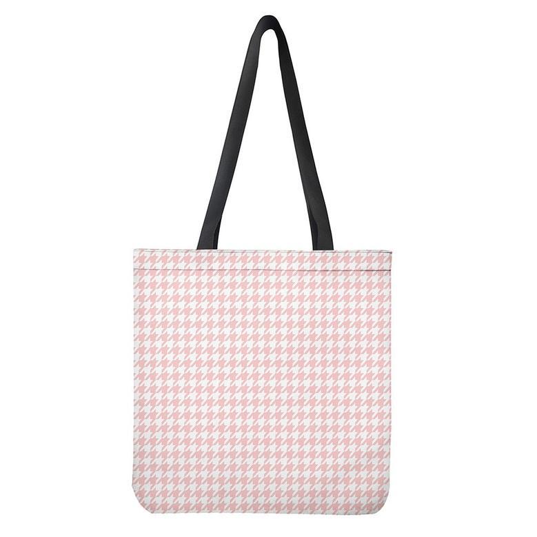 Pastel Pink And White Houndstooth Print Tote Bag