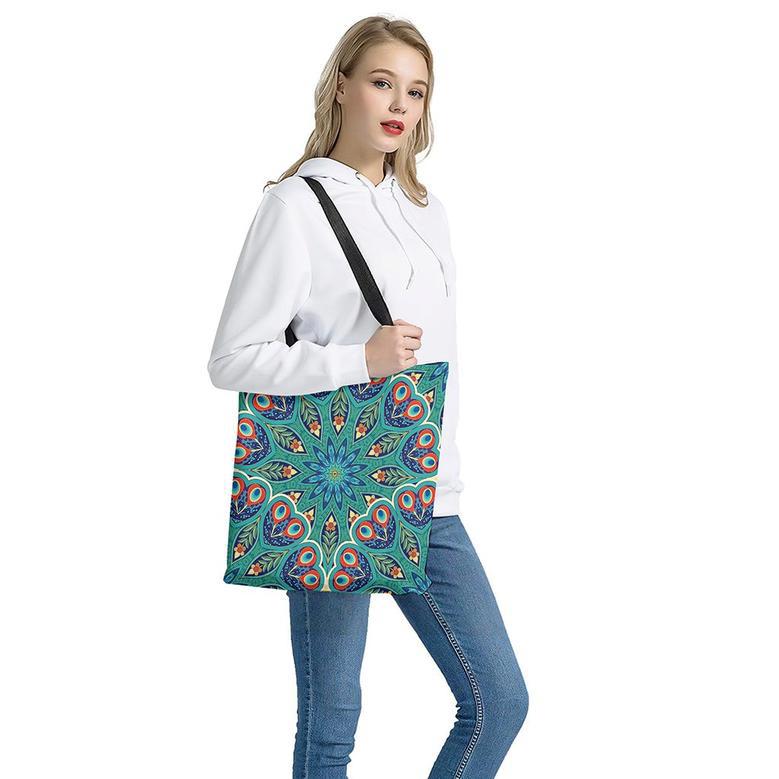 Peacock Feather Floral Pattern Print Tote Bag