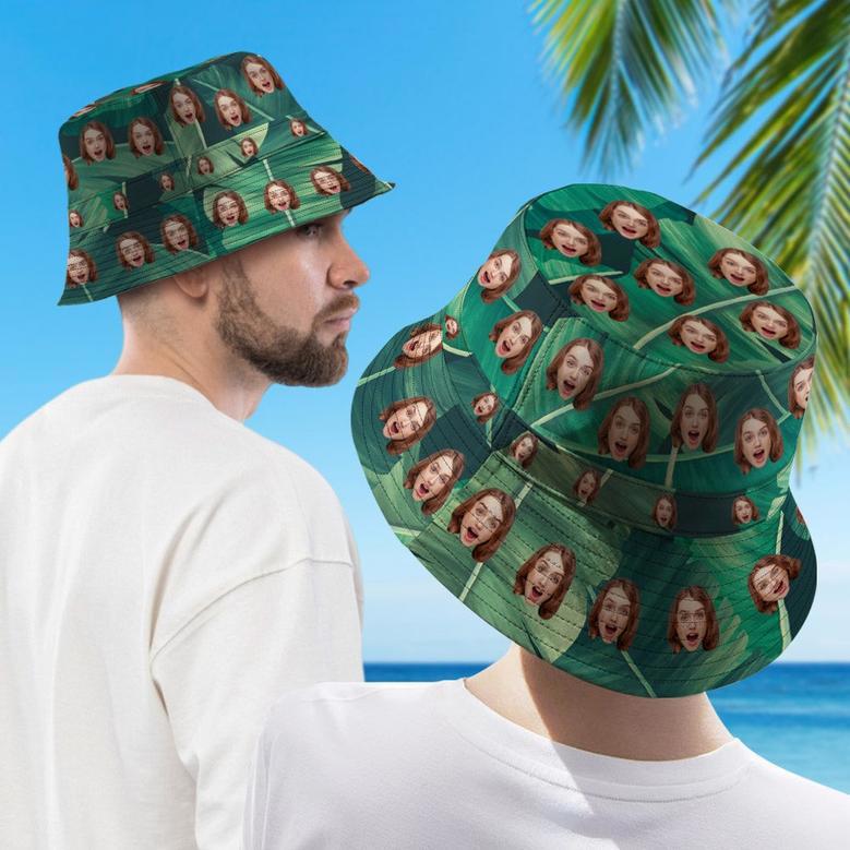 Personalized Face Funny Hawaiian Style Bucket Hat Double-Side-Wear Outdoors Sun Cap