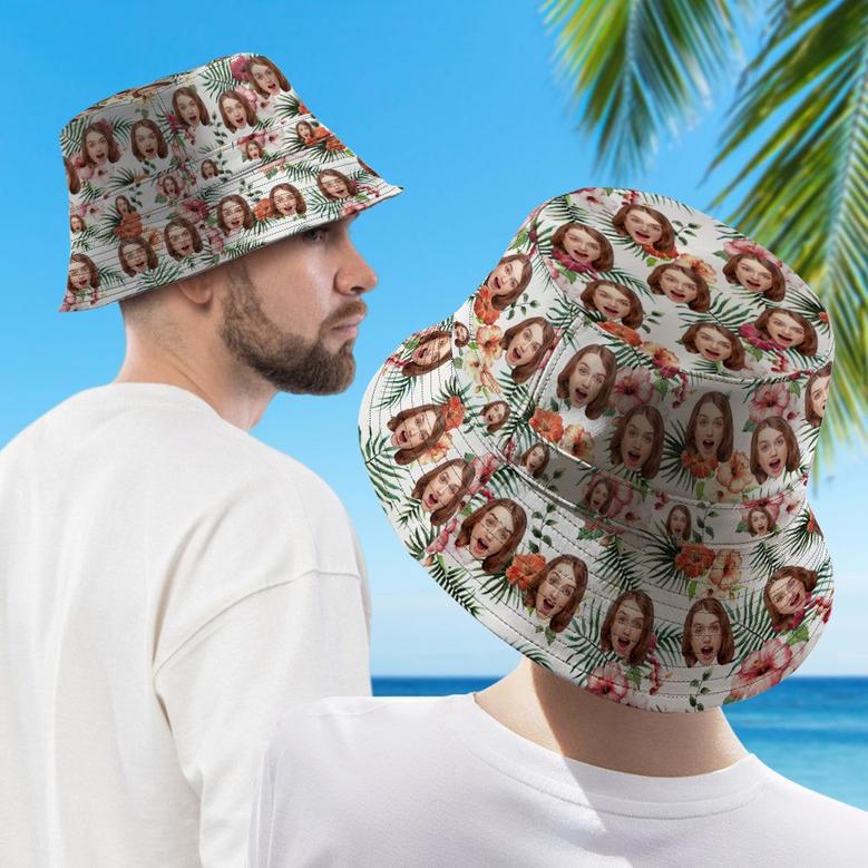 Personalized Face Reversible Bucket Hat Hawaiian Style Double-Side-Wear Outdoors Sun Cap