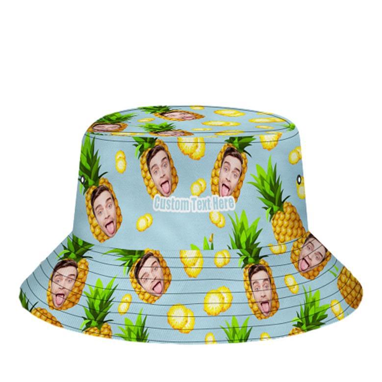 Personalized Photo Gift Funny Cartoon Pineapple Bucket Hat Hawaiian Fisherman Hat