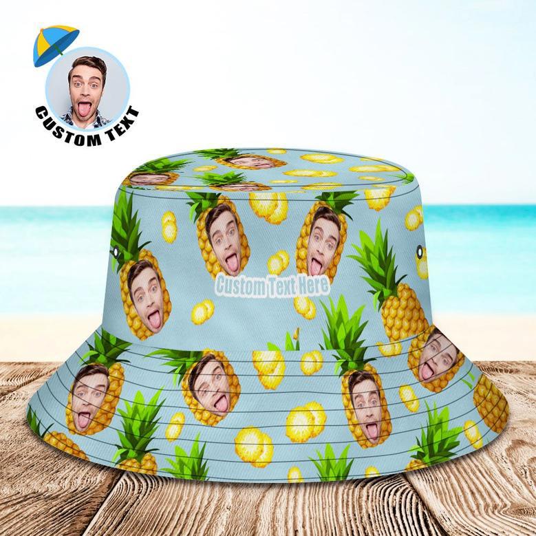 Personalized Photo Gift Funny Cartoon Pineapple Extra Large Bucket Hats Hawaiian Fisherman Hat