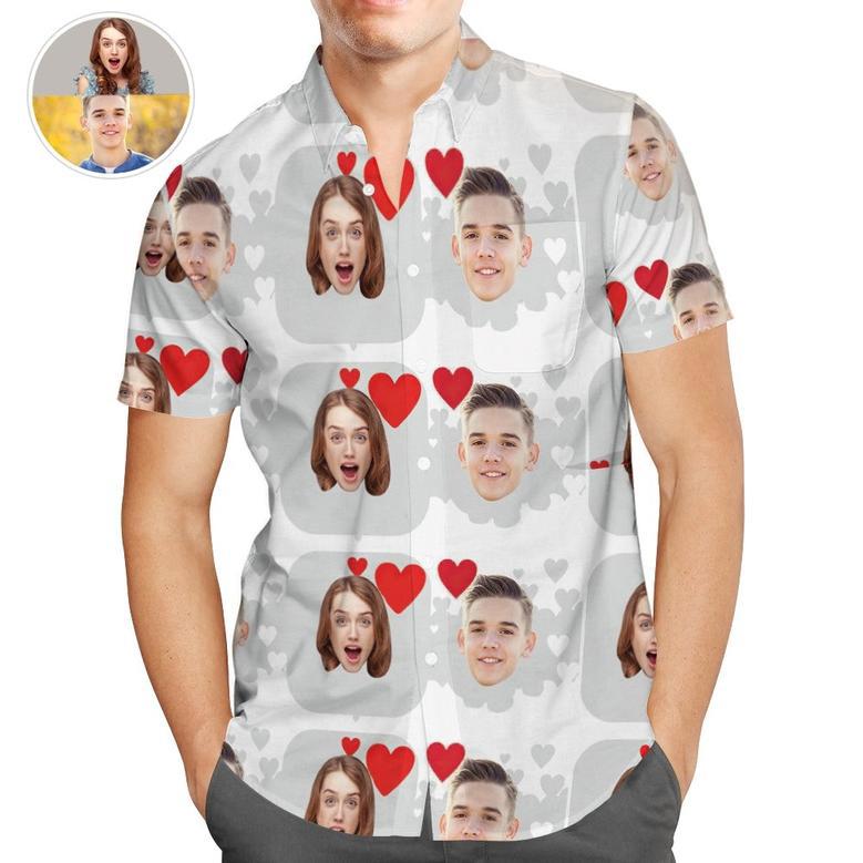 Personalized Photo Hawaiian Shirts With Heart, Casual Button-Down Shirts, Great Valentines Gift